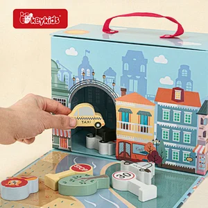 Hot Sale Educational Play Box City Scene Wooden Blocks Toys Set For Kids W06A552